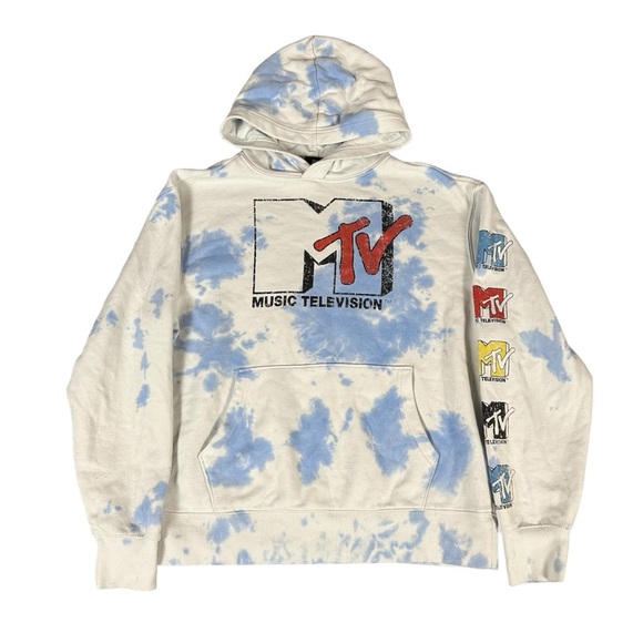 MTV Other - MTV Music Television Tie Dye Men's Pullover Hoodie Unisex White Blue Medium